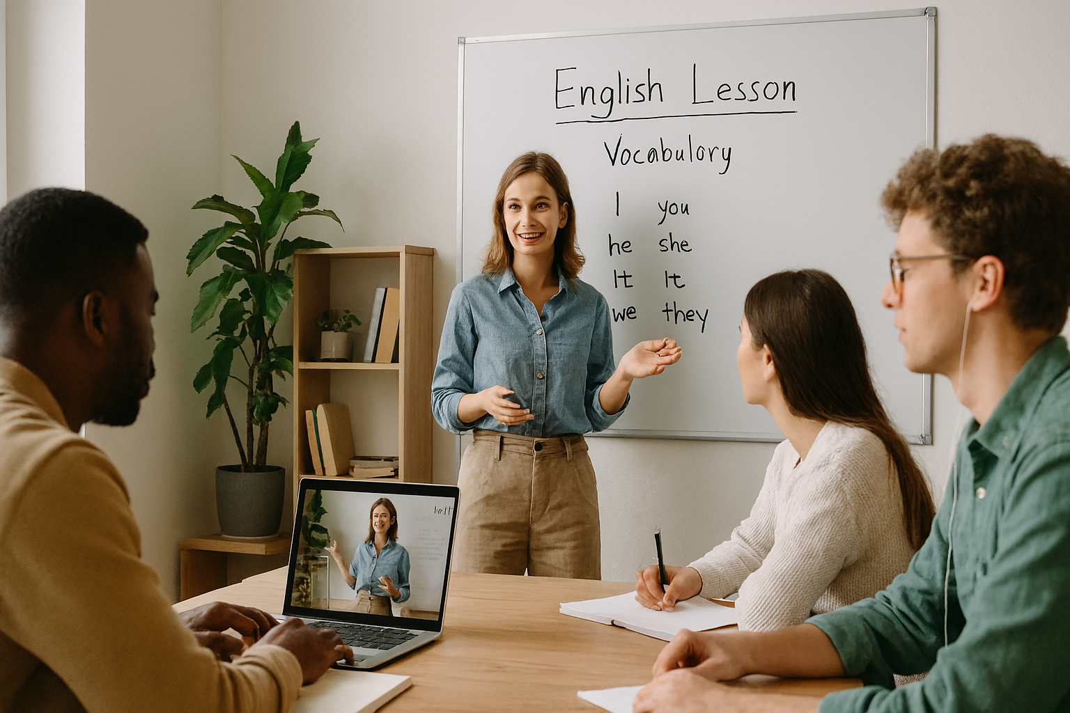 Aulas em grupo ao vivo de inglês
